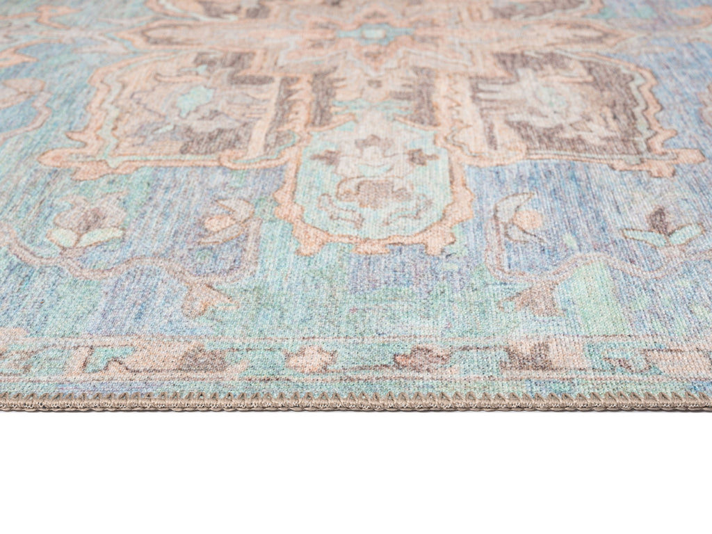 Tavi Blue and Pink Multi-Colour Distressed Washable Rug