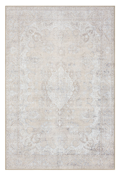 Tinka Beige and Grey Traditional Distressed Washable Rug