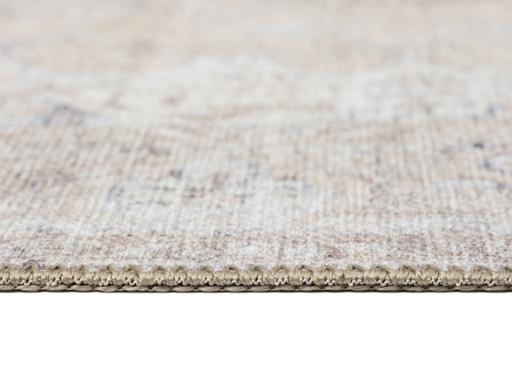 Tinka Beige and Grey Traditional Distressed Washable Rug