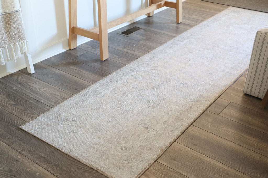 Tinka Beige and Grey Traditional Distressed Washable Runner Rug