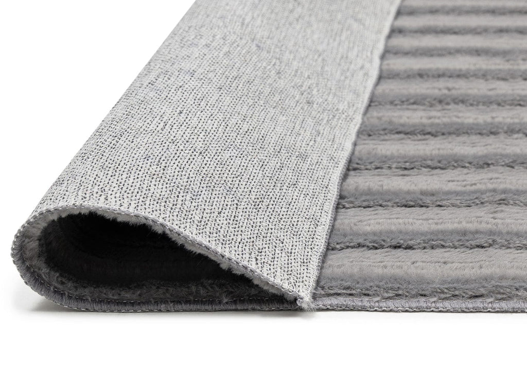 Tonca Grey Striped Washable Faux Fur Runner Rug