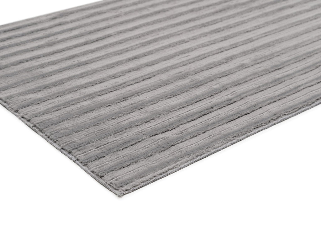 Tonca Grey Striped Washable Faux Fur Runner Rug