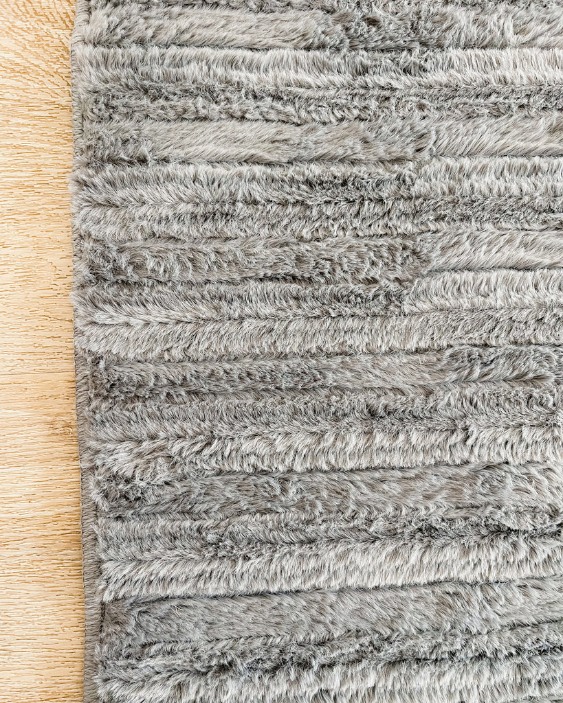 Tonca Grey Striped Washable Faux Fur Runner Rug