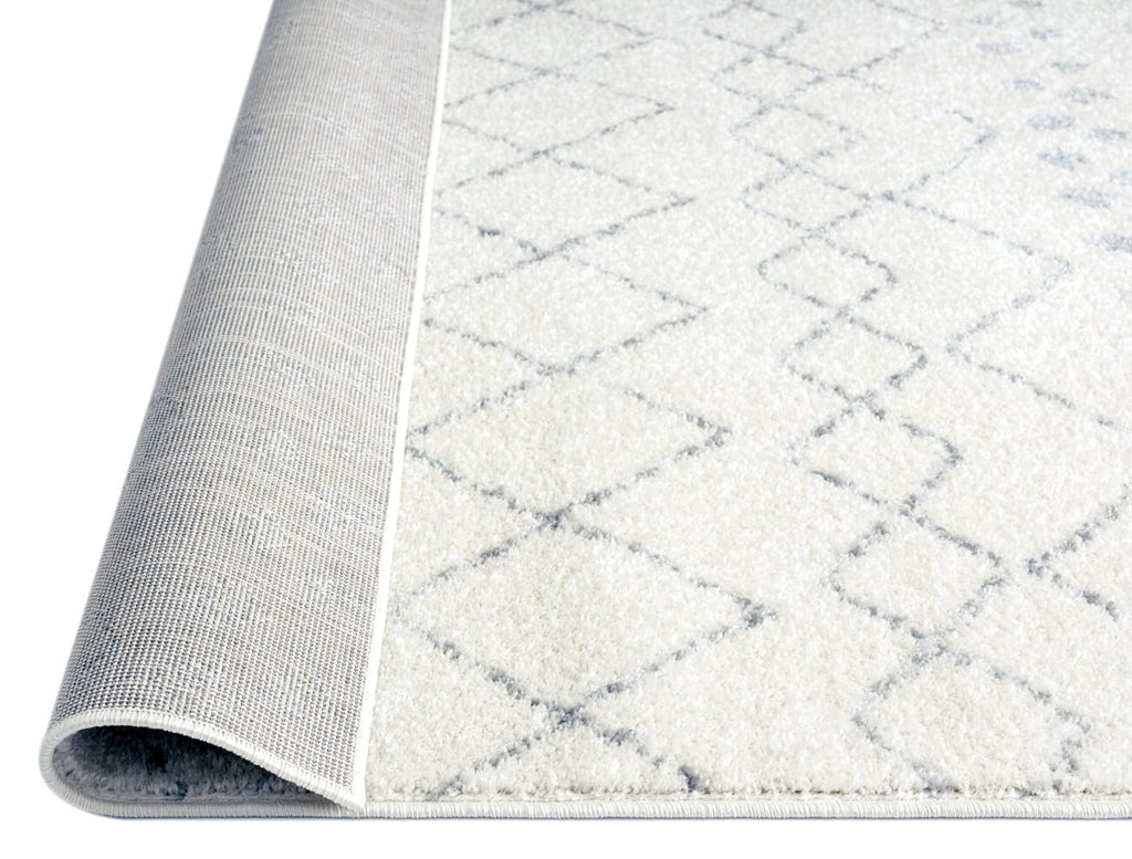 Toni Ivory and Grey Tribal Diamond Rug