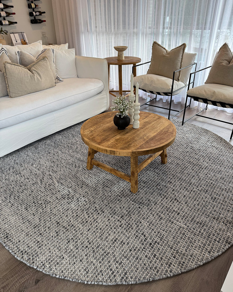 Vaasa Marbled Grey Chunky Wool Round Rug