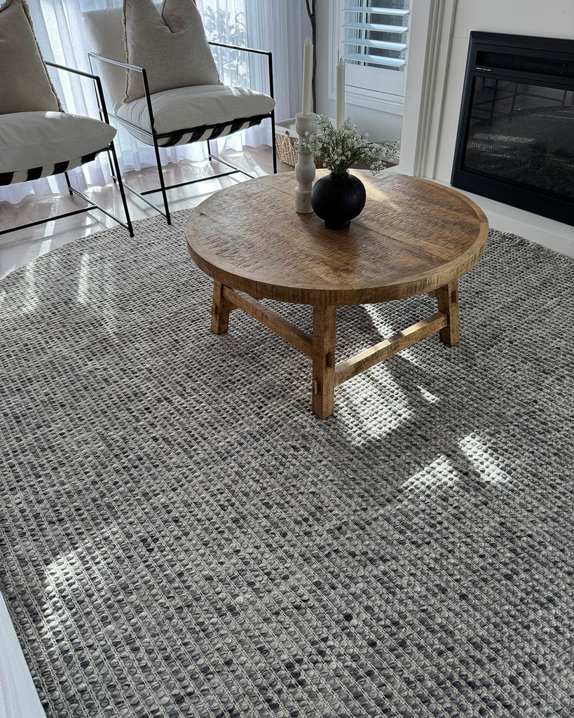 Vaasa Marbled Grey Chunky Wool Round Rug