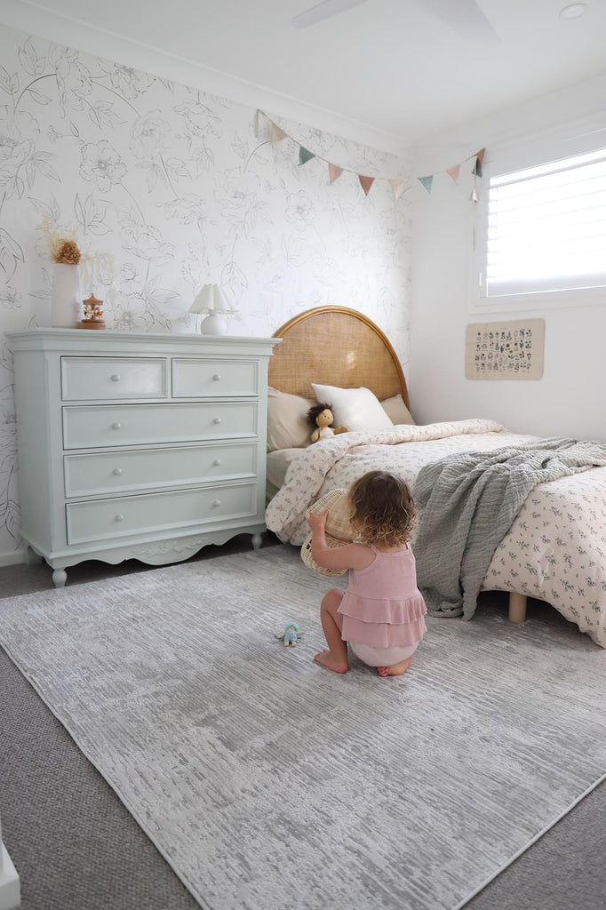 Valerie Ivory and Grey Distressed Tribal Rug