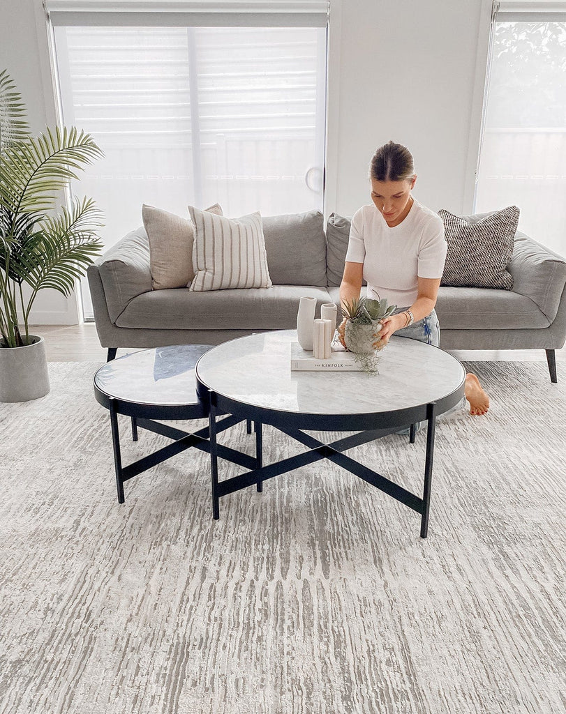 Valerie Ivory and Grey Distressed Tribal Rug