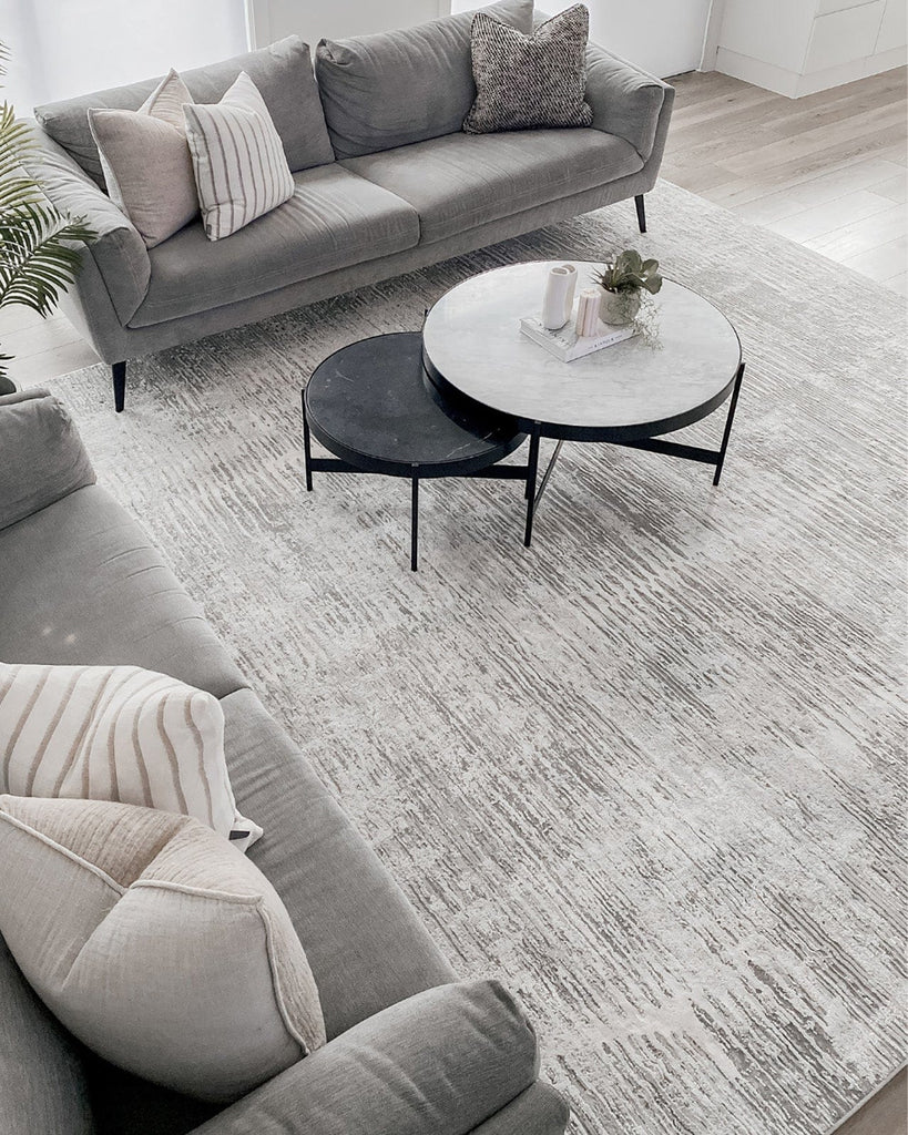 Valerie Ivory and Grey Distressed Tribal Rug