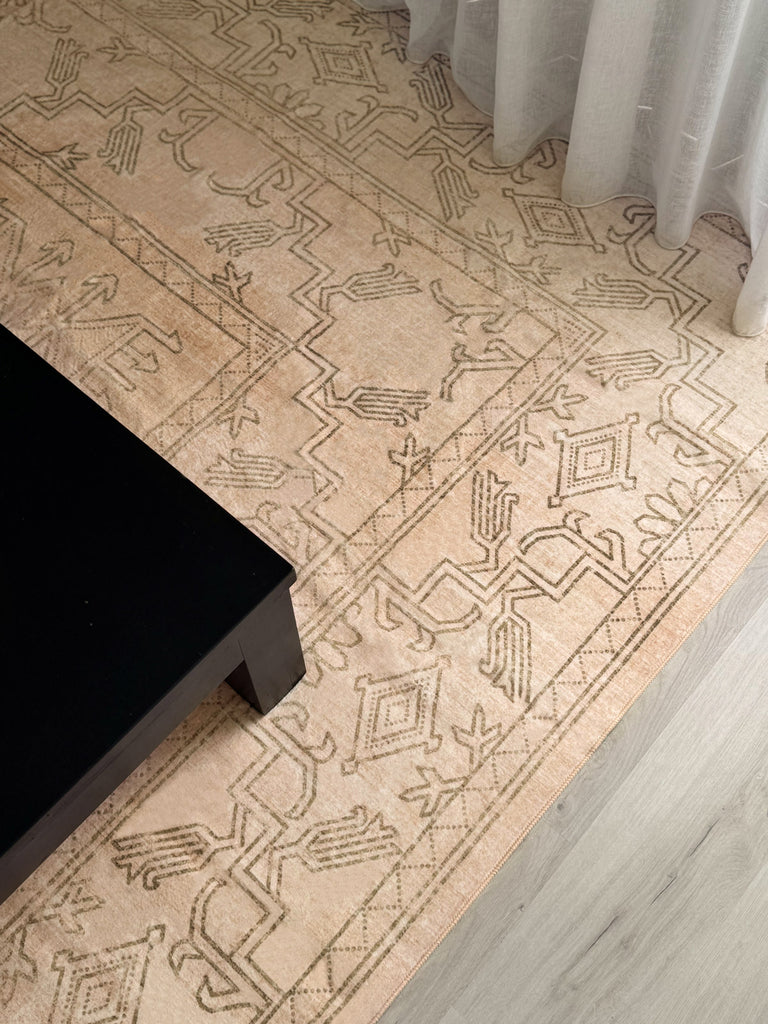 Valetta Beige Medallion Washable Rug