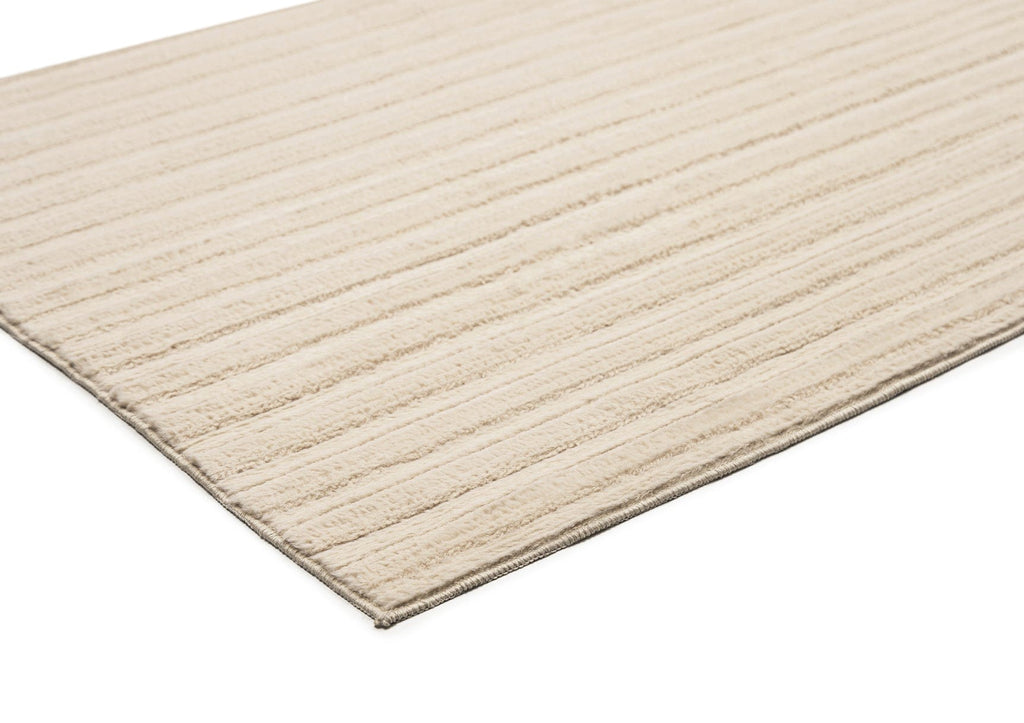 Veluz Cream Striped Washable Faux Fur Runner Rug