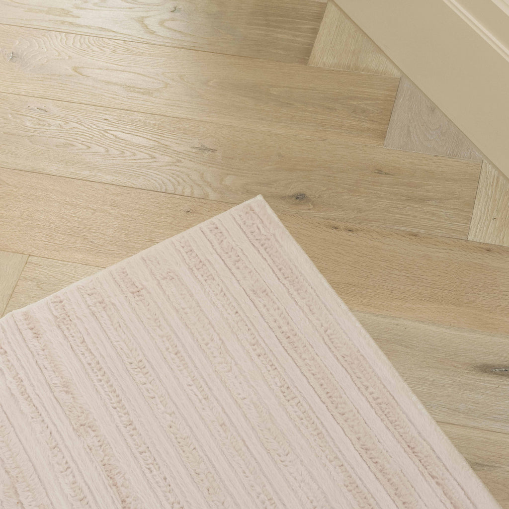 Veluz Cream Striped Washable Faux Fur Runner Rug