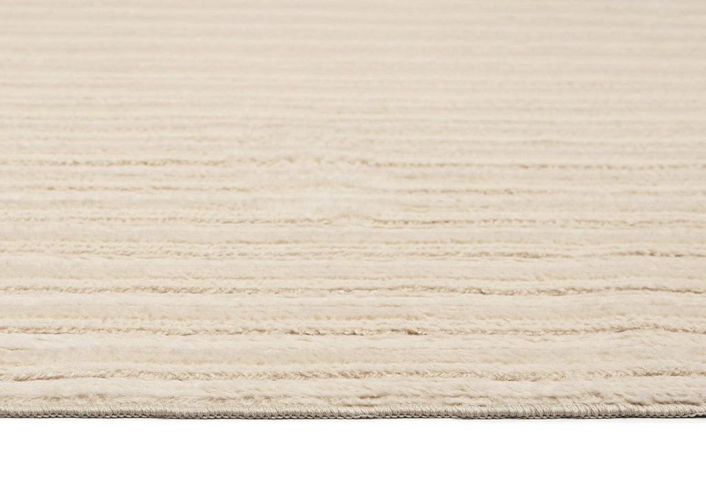 Veluz Cream Striped Washable Faux Fur Runner Rug