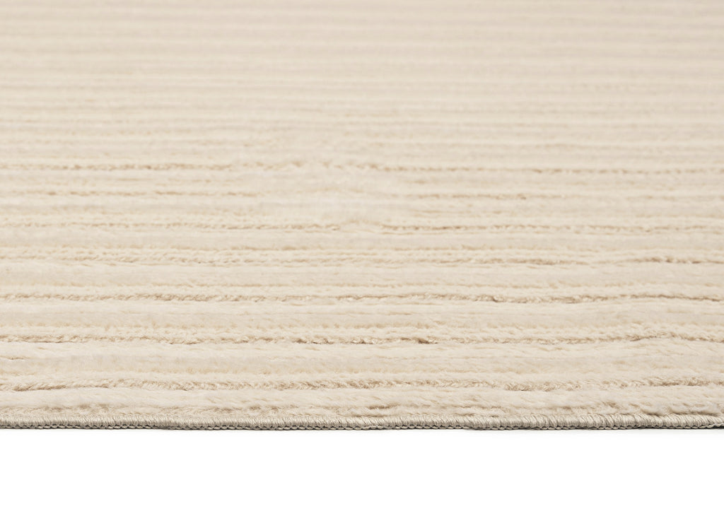Veluz Cream Striped Washable Faux Fur Rug