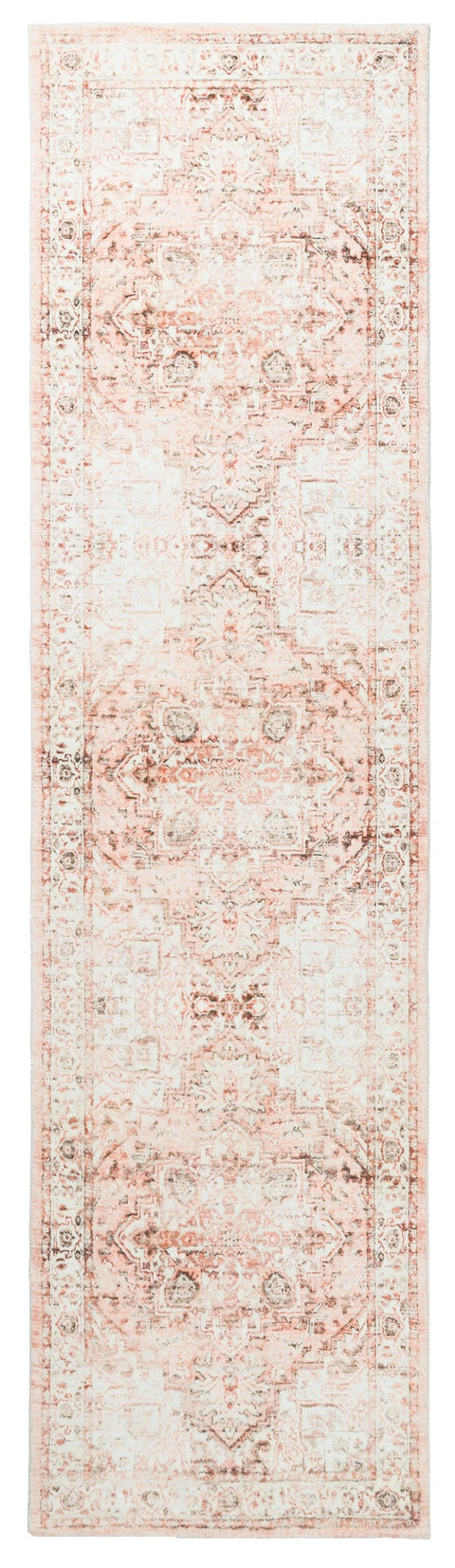 Veronique Peach and Brown Distressed Washable Runner Rug