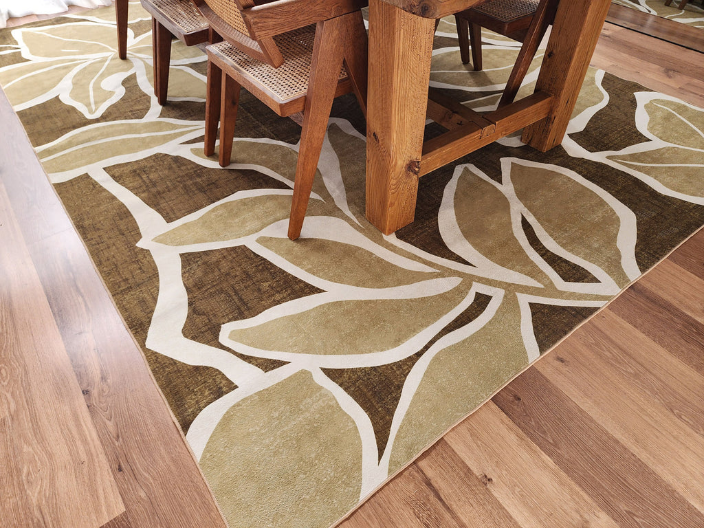 Vivienne Dark Green Botanical Washable Rug