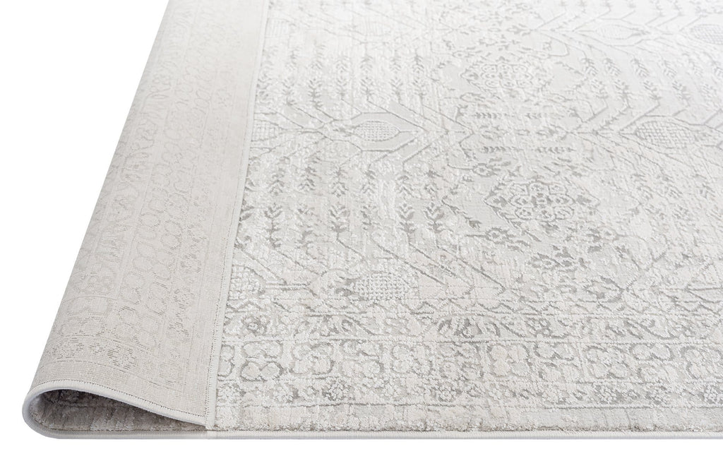 Wilamina Grey and Ivory Distressed Floral Rug
