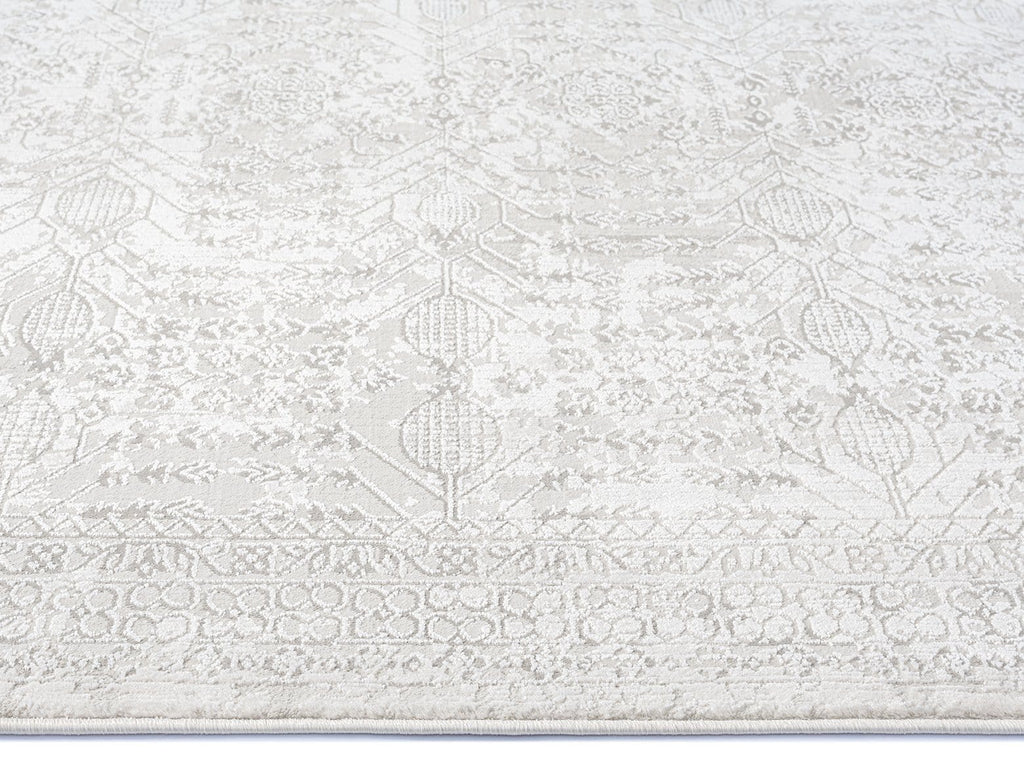 Wilamina Grey and Ivory Distressed Floral Rug