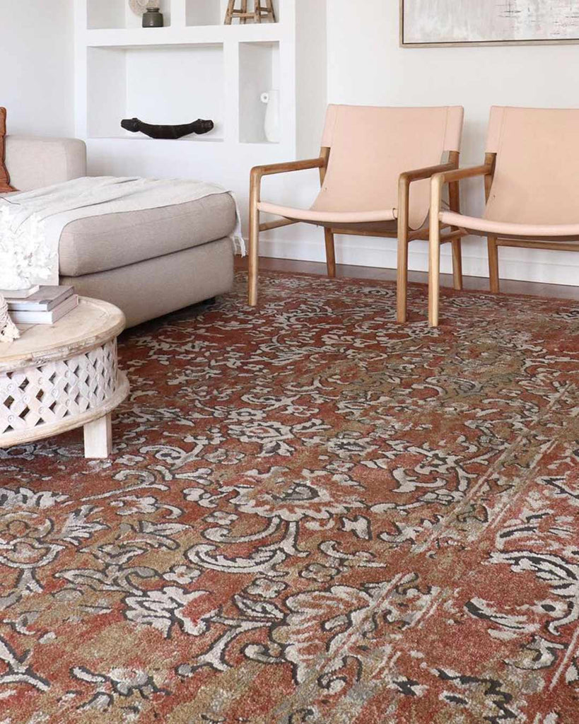 Yolanda Peach Terracotta Transitional Floral Motif Rug