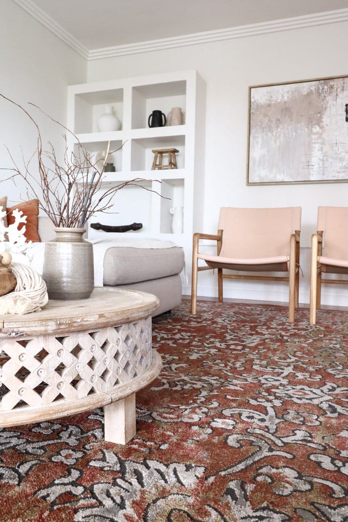 Yolanda Peach Terracotta Transitional Floral Motif Rug