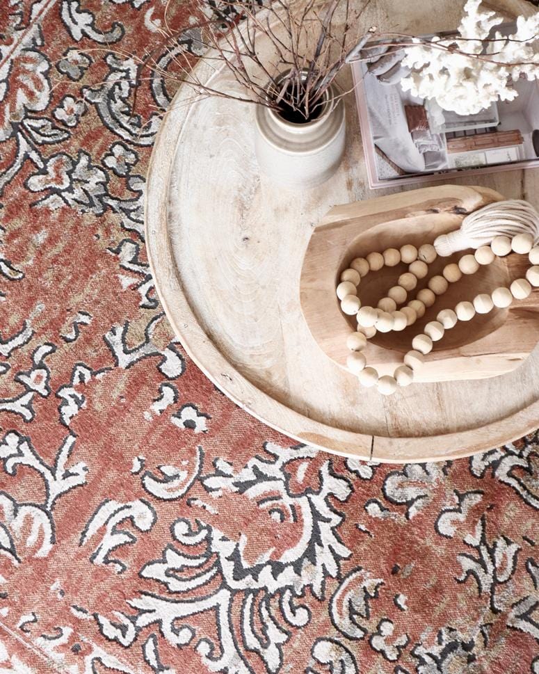 Yolanda Peach Terracotta Transitional Floral Motif Rug