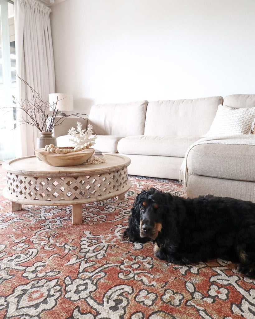 Yolanda Peach Terracotta Transitional Floral Motif Rug