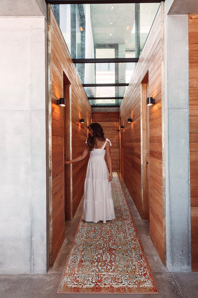 Yolanda Peach Terracotta Transitional Floral Motif Runner Rug