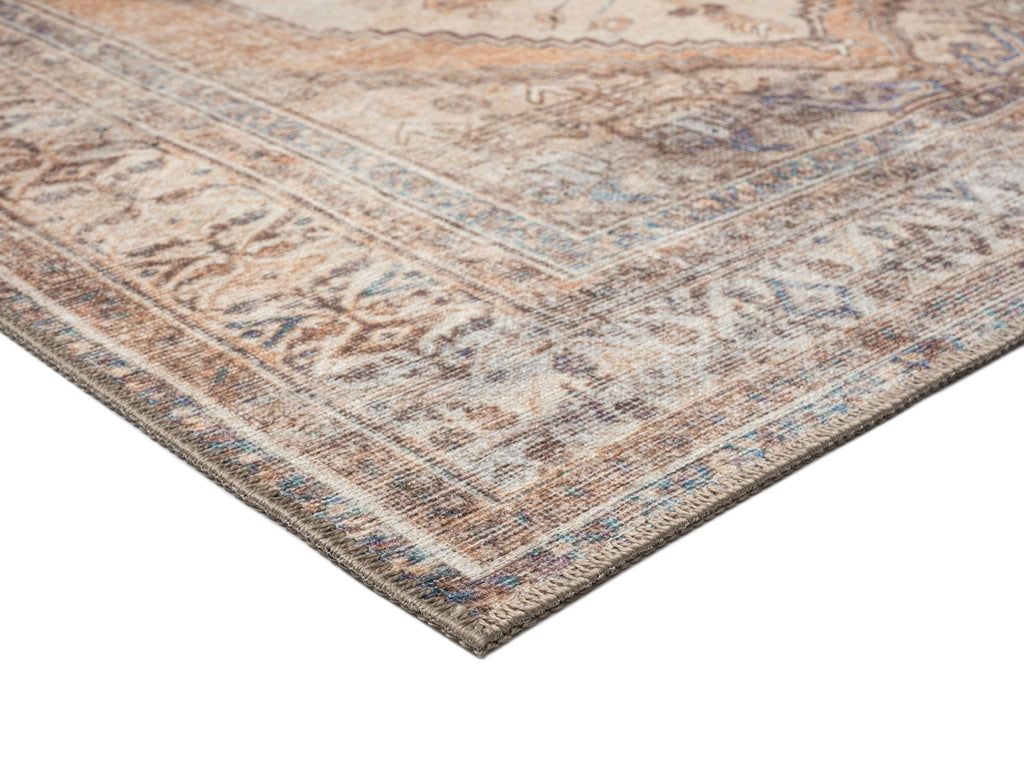 Yvana Brown and Beige Traditional Distressed Washable Rug