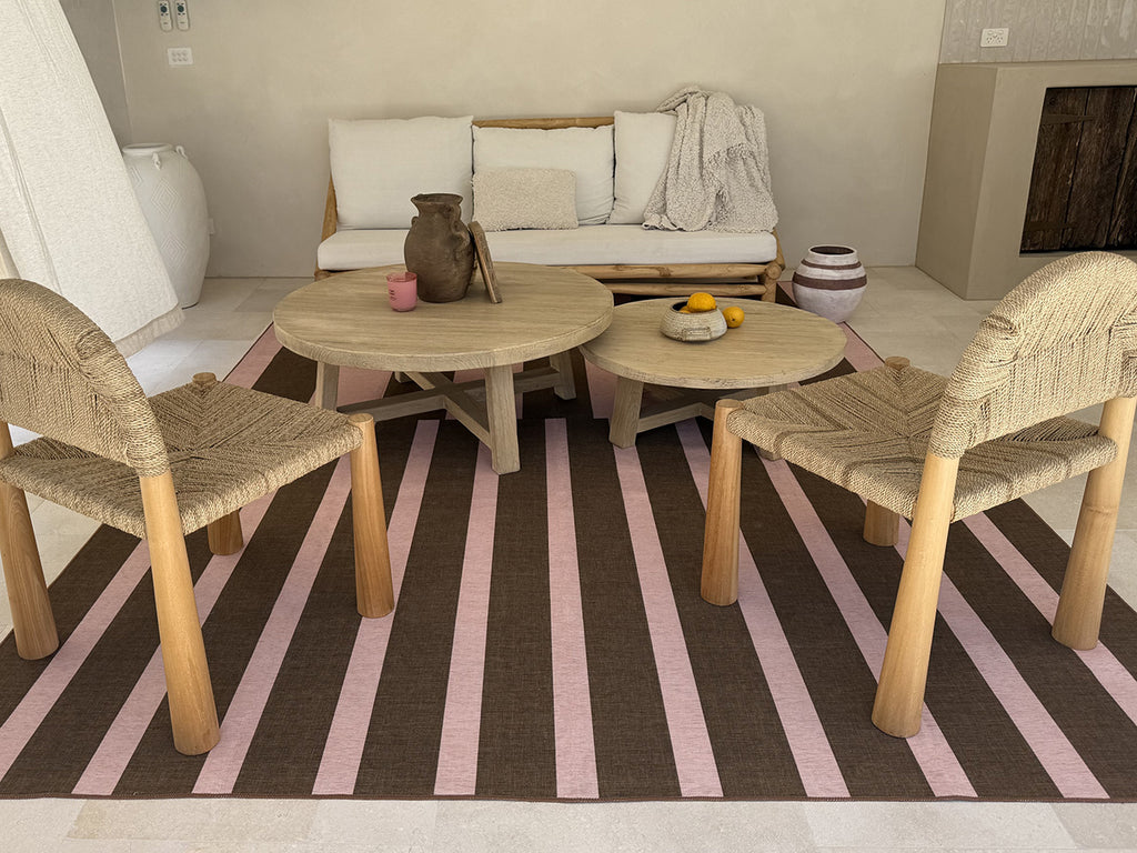 Zahra Taupe and Mocha Striped Indoor Outdoor Rug