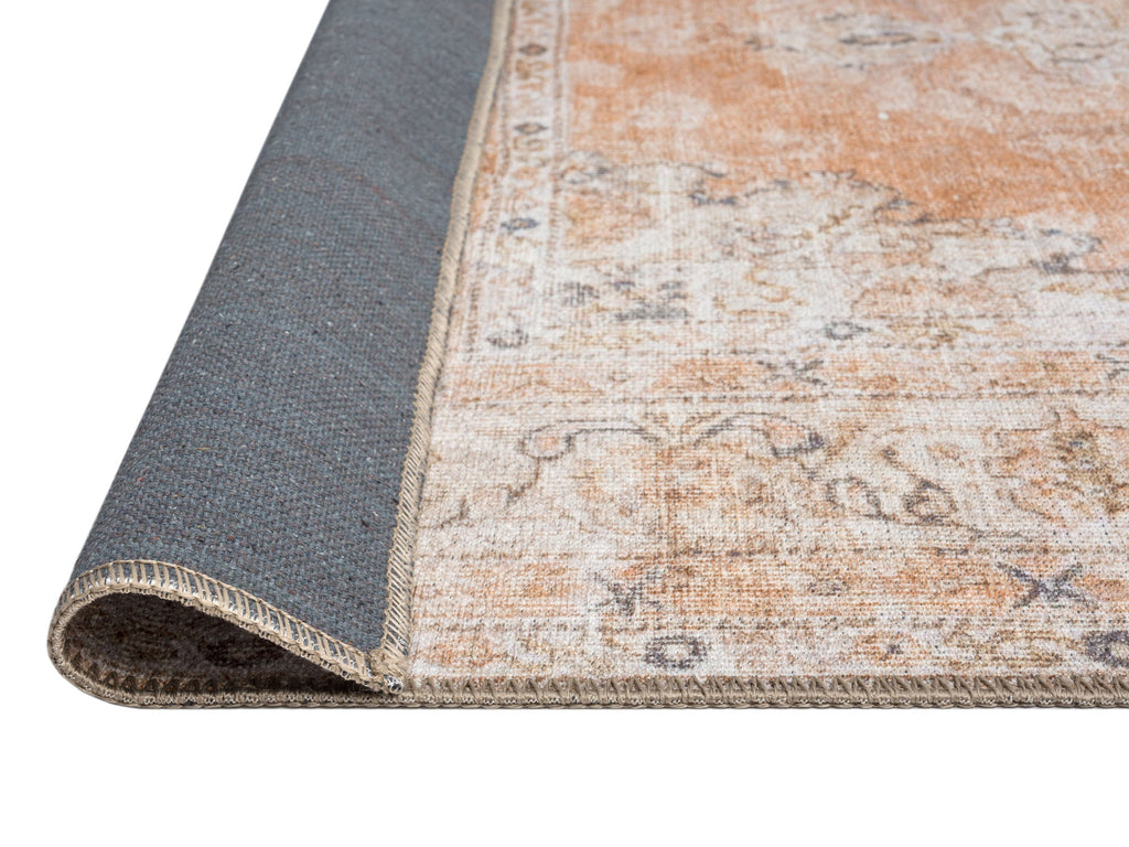 Zarina Orange and Beige Traditional Distressed Washable Rug