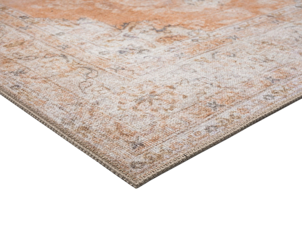 Zarina Orange and Beige Traditional Distressed Washable Rug
