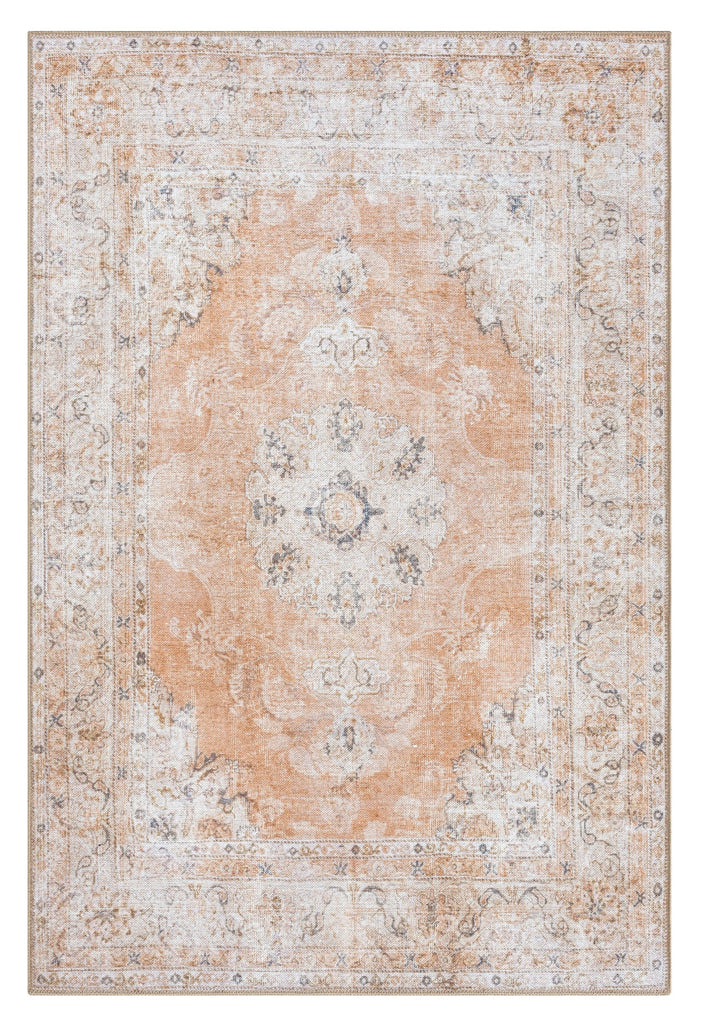Zarina Orange and Beige Traditional Distressed Washable Rug