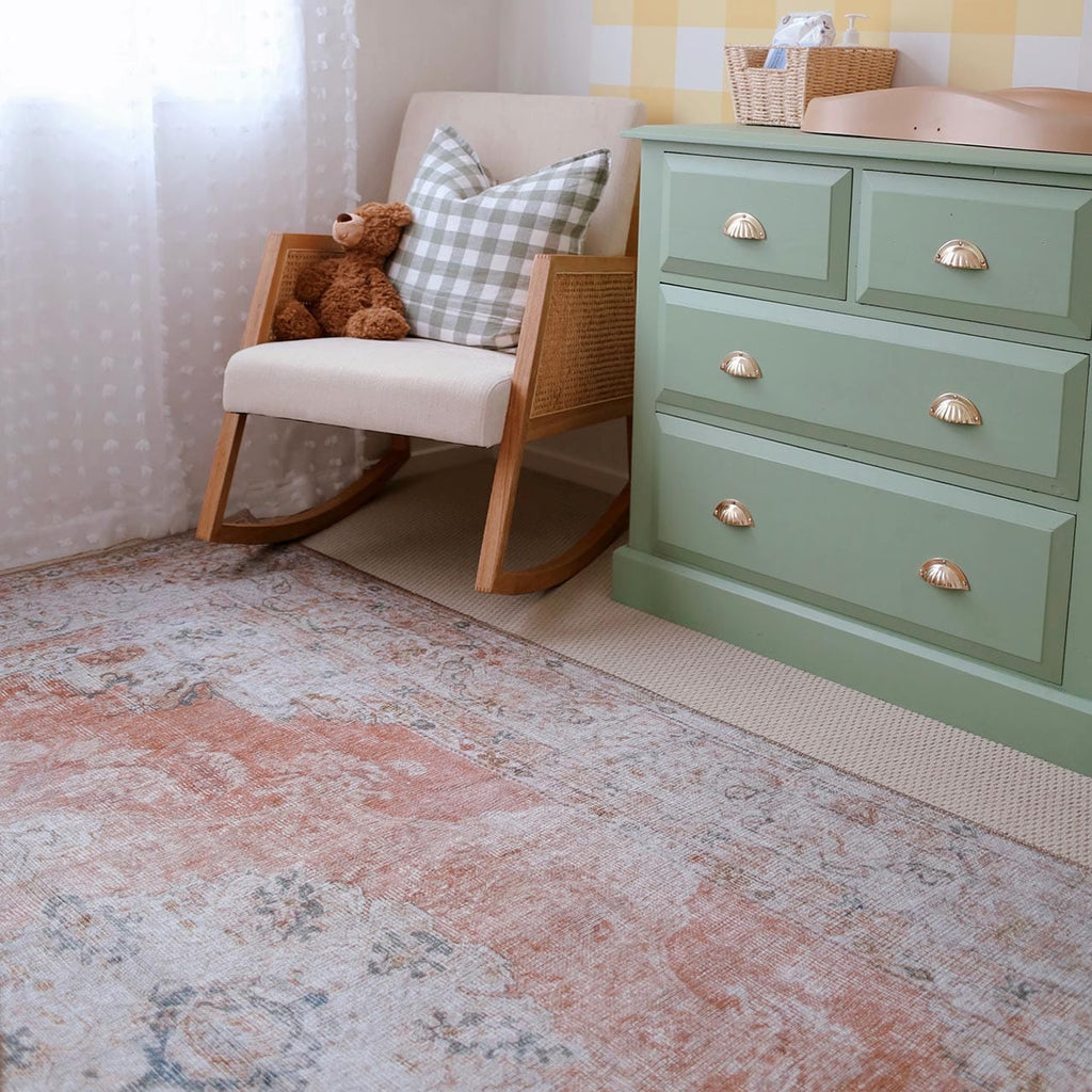 Zarina Orange and Beige Traditional Distressed Washable Rug