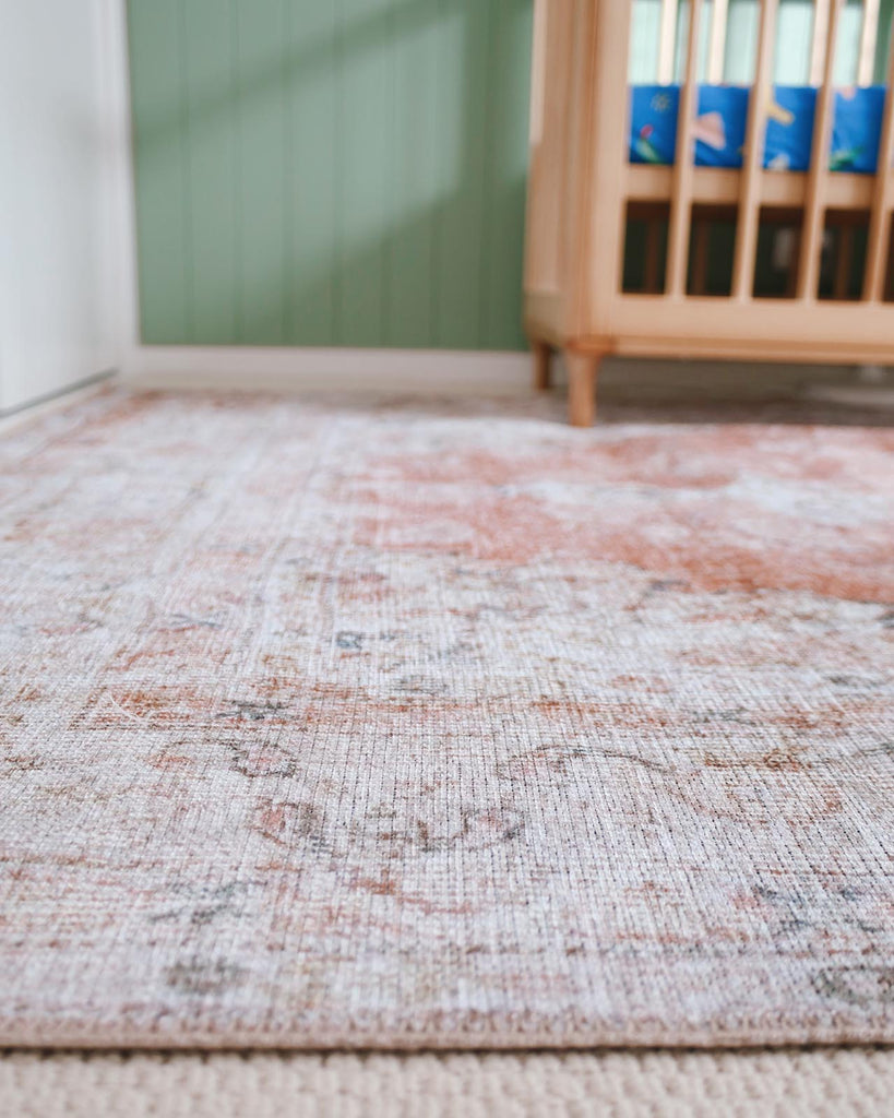 Zarina Orange and Beige Traditional Distressed Washable Rug