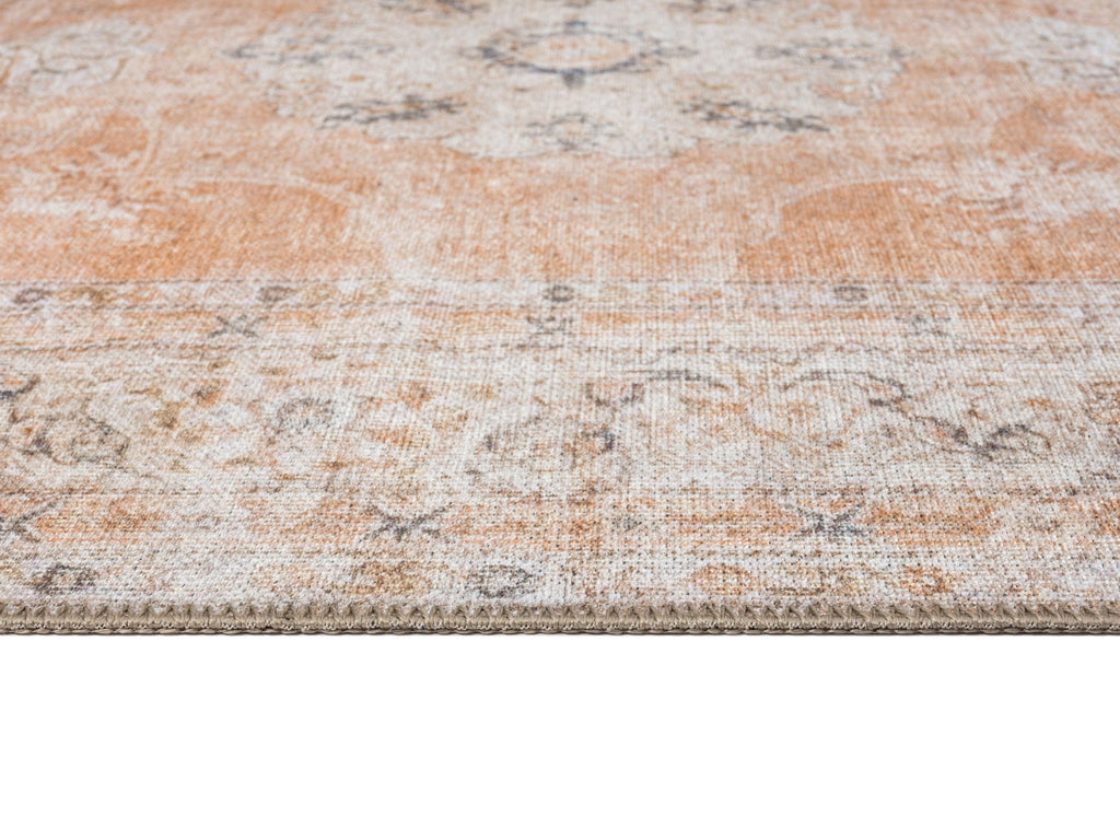 Zarina Orange and Beige Traditional Distressed Washable Rug