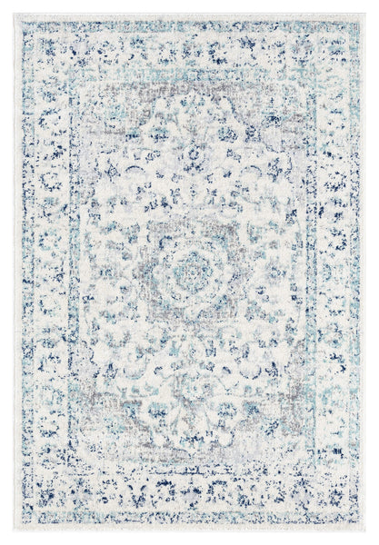 Noor Blue and Ivory Traditional Distressed Rug