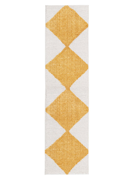 Agatha Ivory and Yellow Checkered Runner Rug