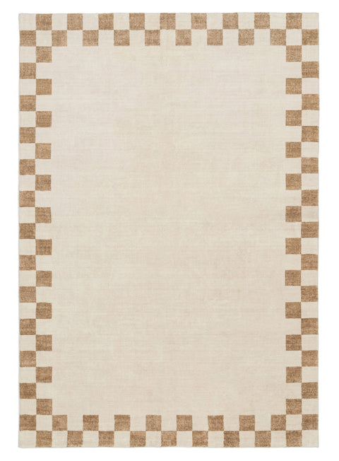 Aiday Beige Checkered Border Washable Rug