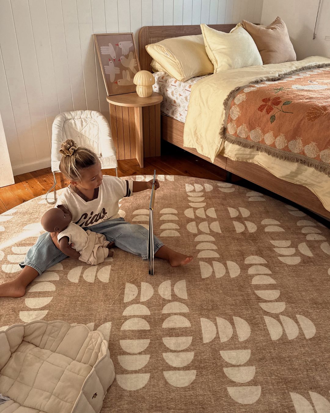 Alba Beige and Ivory Geometric Rollie Pollie Round Playmat