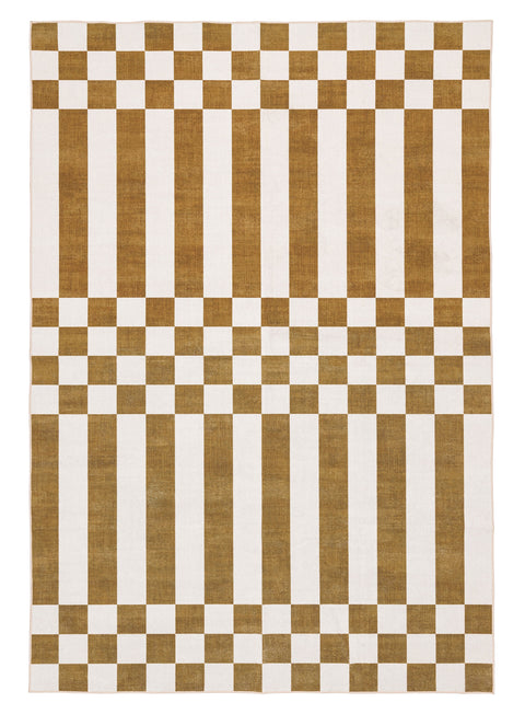 Alula Brown and White Checkered and Striped Rug