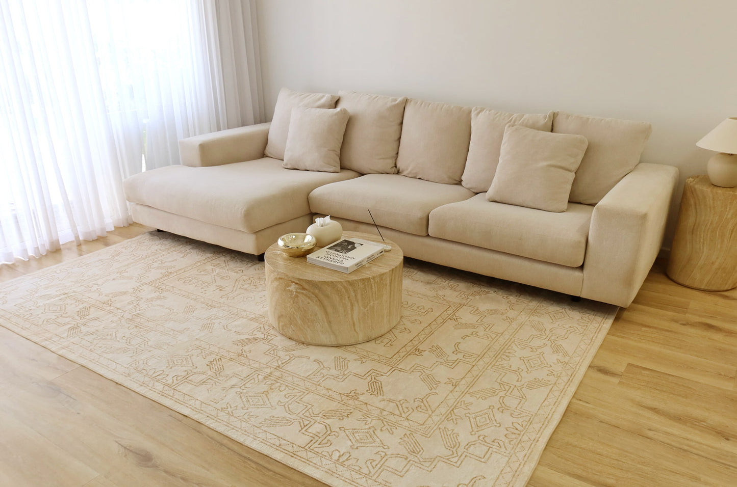 Anais Cream Medallion Washable Rug