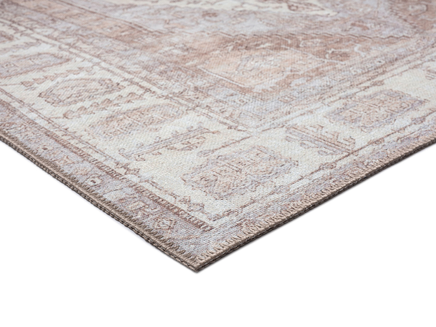 Aneesa Beige and Cream Traditional Distressed Washable Rug