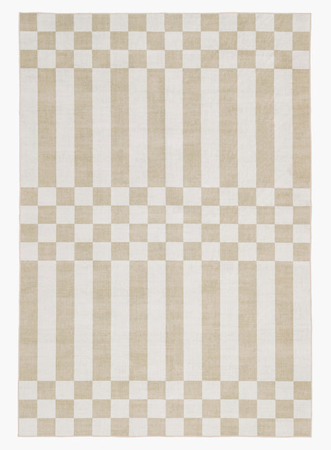 Anette Light Brown and White Checkered and Striped Rug