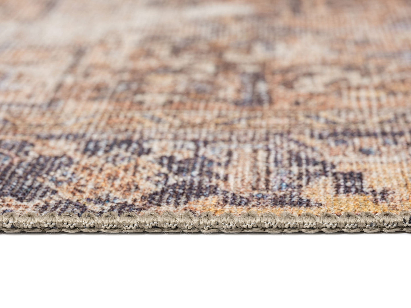 Anyel Brown and Blue Traditional Distressed Washable Rug