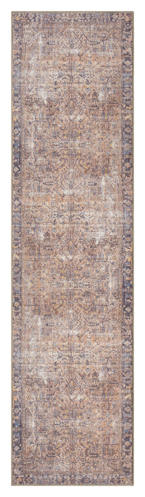 Anyel Brown and Blue Traditional Distressed Washable Runner Rug