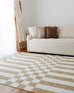 Batini Brown and White Checkered and Striped Washable Rug