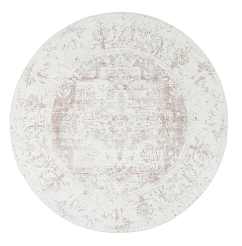 Cabanela Cream and Beige Washable Round Rug