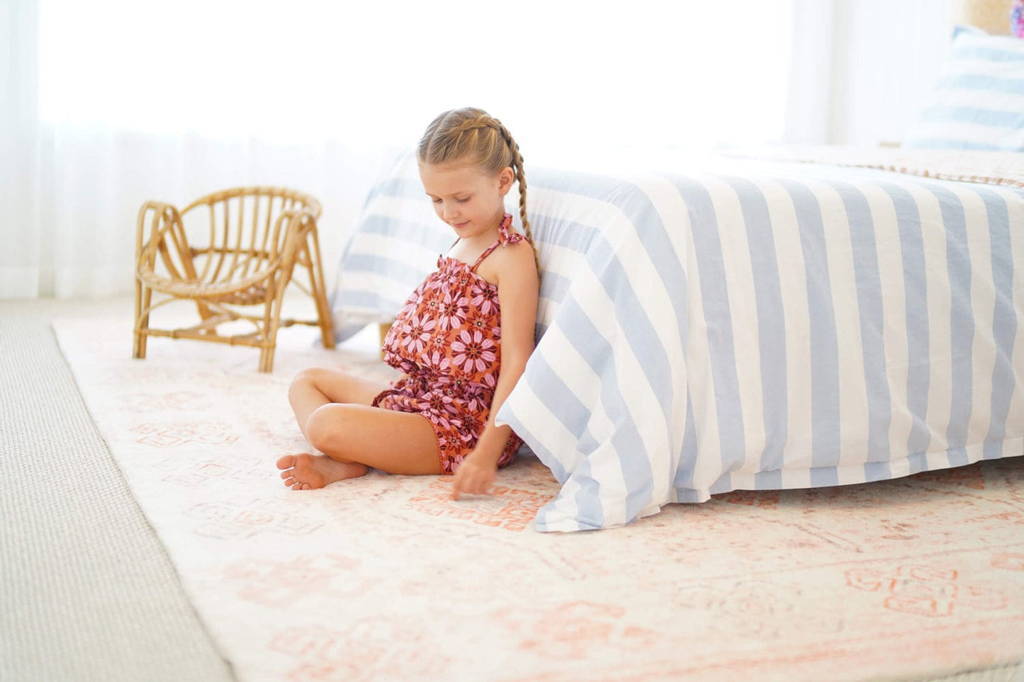 Caitlin Orange and Peach Tribal Pattern Washable Rug