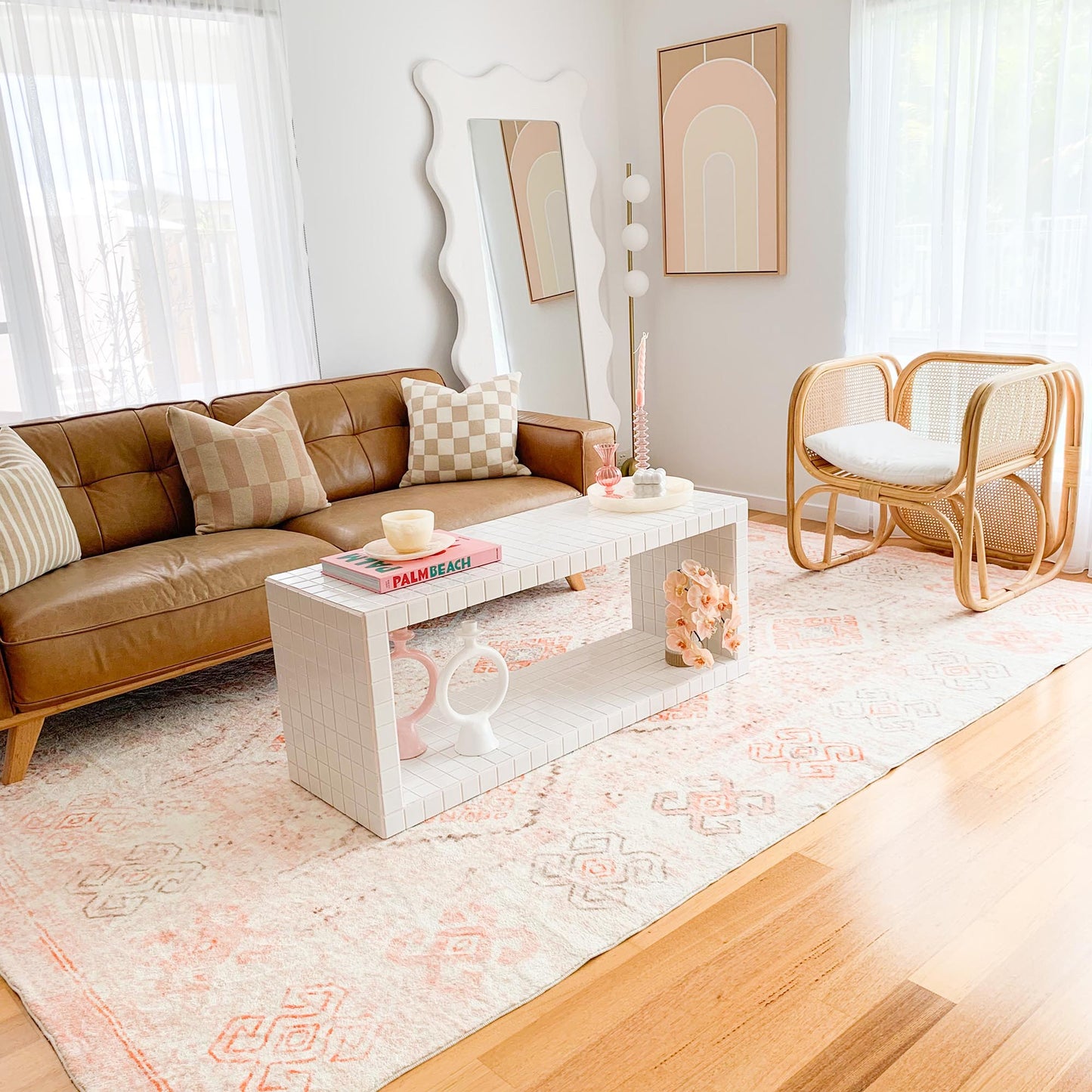 Caitlin Orange and Peach Tribal Pattern Washable Rug