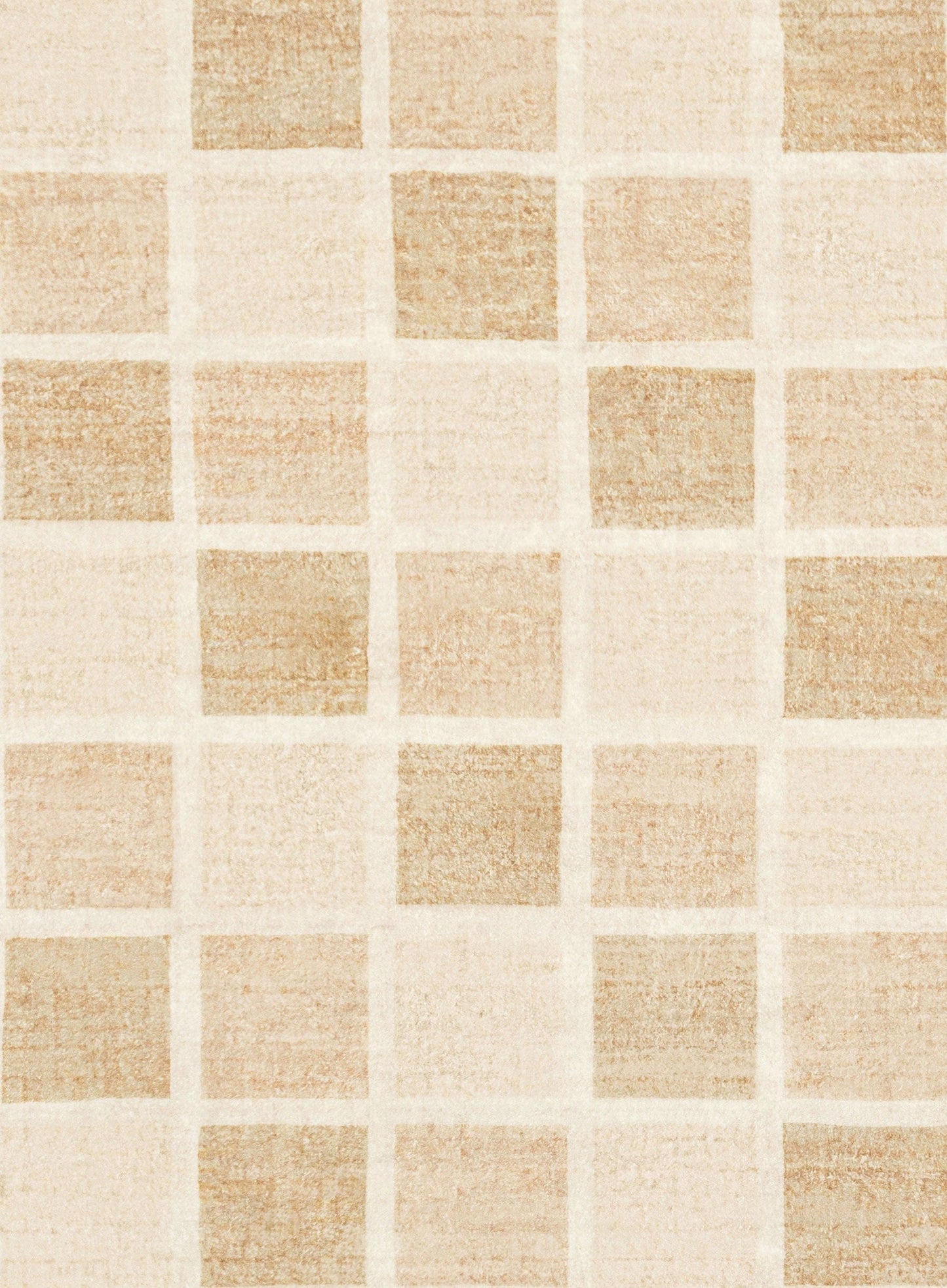 Caspia Beige Brown Checkered Washable Rug